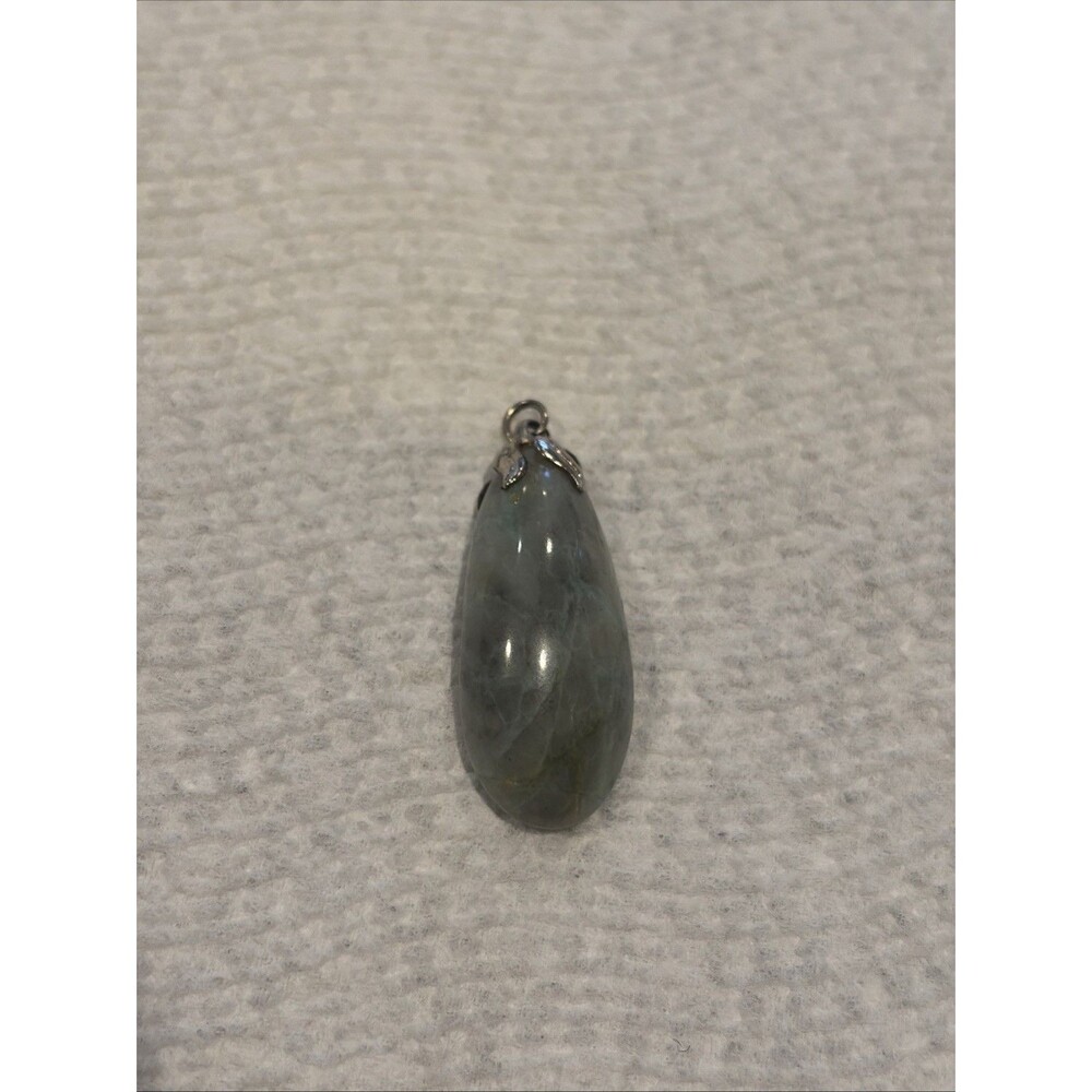 Vintage Natural Green Jadeite Jade Teardrop Pendant Bail Charm